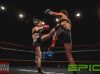 Nicola Callander kicking Kerrianne McKay at Epic 15 by Brock Doe Fight Photography