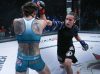 Ashley Cummins punching Jinh Yu Frey at Invicta FC 24 by Scott Hirano