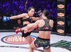 Alejandra Lara kicking Lena Ovchynnikova at Bellator 190