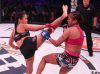 Ana Julaton kicking Lisa Blaine at Bellator 185